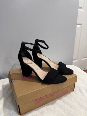 Sugar Black Ankle-Strap Block Heel Sandals